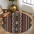 thumbnail image 3 of 5ft Round Rug, Brown Boho Non-Skid Rubber Backing Large Area Rugs - Living Room Bedroom Home Office, Vintage Ethnic Tribe Retro Abstract Art Indoor Floor Mat Carpets Washable Rug, 3 of 9