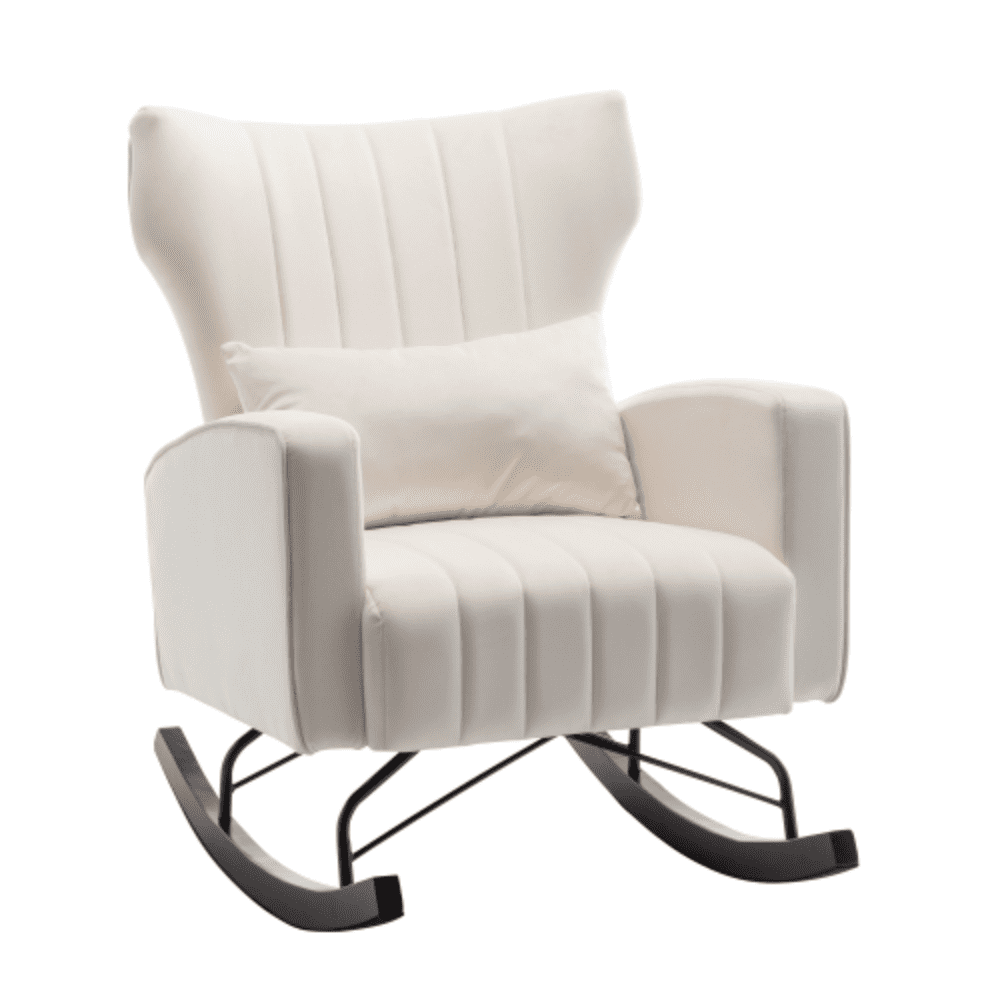 Accent Rocking Chair with with Solid Metal Legs, Upholstered Comfy