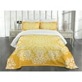 thumbnail image 3 of Ambesonne Yellow Quilted Bedspread Set 3 Pcs, Floral Snowflakes, Queen Size, Yellow and White, 3 of 5