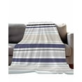 thumbnail image 2 of Flannel Fleece Throw Blanket Classic Stripes Retro Lightweight Soft Plush Blankets,Blue Beige White Cozy Warm Throw Blanket for Couch Sofa Bed Car Office 40x50in, 2 of 9