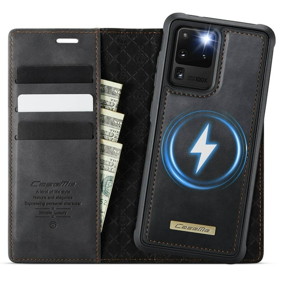 Magnetic 2 in 1 Magsafe Detachable Wallet Case for Samsung Galaxy S20 Ultra with Card Holder Women Men, Retro PU Leather【RFID Blocking】Kickstand Shockproof Cover