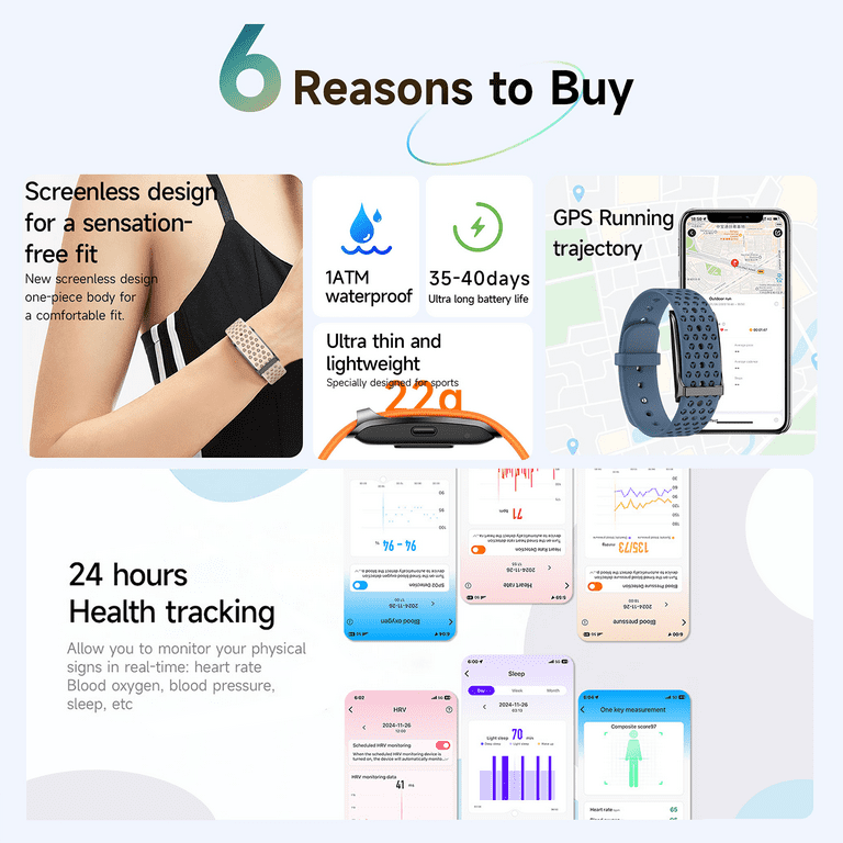Smart Health Wristband, Wearable Activity Fitness Tracker, 120+