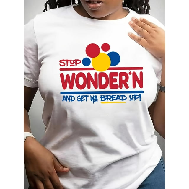 Camiseta informal de manga corta con estampado "Stop Wonder Get Bread" para todas las estaciones, cuello redondo, elegante, para mujer, para adultos, hombres, mujeres, adolescentes, jóvenes, deportes