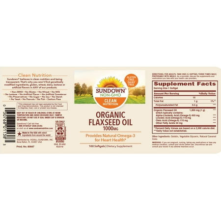 Sundown Naturals® Flaxseed Oil 1000 mg, 100 Softgels