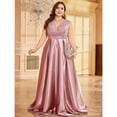 thumbnail image 2 of AURA Plus Size Evening Dress Long Sleeve V Neck Slim Fit Fishtail Formal Maxi Gown Spandex Color Block Women 0XL 4XL, 2 of 7