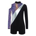 thumbnail image 3 of YONGHS Kids Girls Gymnastics Glitter Unitard Cold Shoulder Long Sleeve Rhinestones Color Block Patchwork Leotard Snakeskin Blue 8, 3 of 5