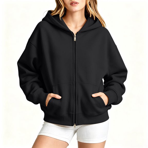 Resicozy Zip Up Hoodies for Women Oversized 2026 Y2K Hoodies Casual Long Sleeve Sweatshirts Fall Spring Track Jackets with Pockets Black 2XL