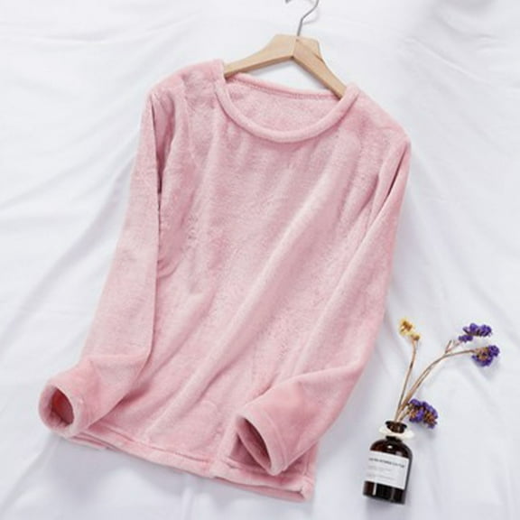 FRSASU Flannel Pajamas for Women Soft Comfy Pullover Simple Loose Sleepwear Loungewear Tops for Winter Watermelon Red