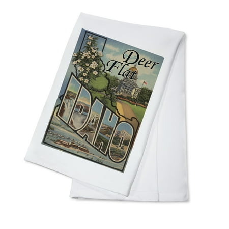 - Deer Flat, Idaho - Large Letter Scenes (100% Cotton Kitchen Towel)