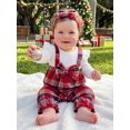 thumbnail image 5 of Cjfdfy Newborn Baby Girl Christmas Fall Clothes Set Christmas Plaid Striped Ruffle Long Sleeve Ribbed Jumpsuit Bow Headband Infant Cute Christmas Fall Winter Outfit 0-18 Months, 5 of 9