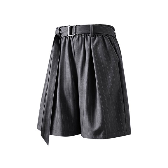 JTSRKL Mens Stripe Pleated Shorts Loose Fit Side Pockets Stretchy Lightweight Short Pants Summer Casual Business Baggy Bottoms with Belt
