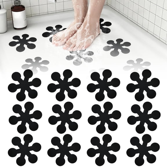 JUMNUYCUH 12Pcs Anti Slip Shower Stickers, Snowflake Safety Bathtub Non Slip Stickers, Waterproof Shower Floor Non Slip Stickers for Bath Tub, Shower Floor, Tile, Pools and Stairs, 3.1" x 3.1", Black