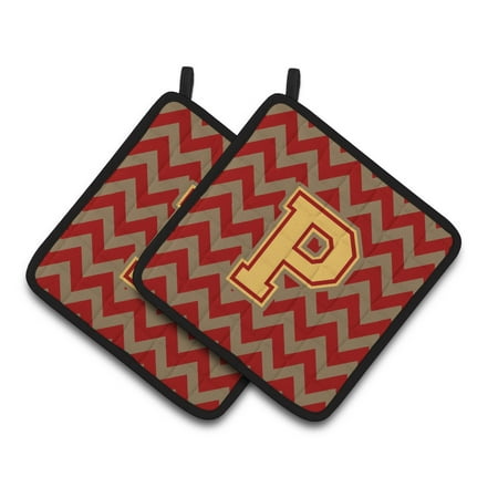 

Carolines Treasures CJ1048-PPTHD Letter P Chevron Garnet and Gold Pair of Pot Holders 7.5HX7.5W multicolor