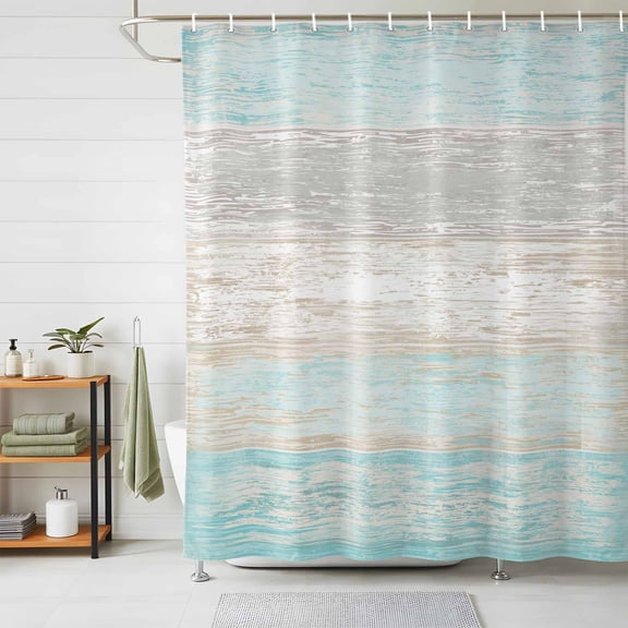 Shower Curtains for Bathroom, Teal Grey Waterproof Fabric Shower Curtain, Farmhouse Gray Barn Wooden Vintage Striped Decorative Bathroom Curtain for Bathtub, 36"x72", No Hooks Included