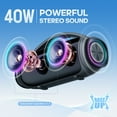 thumbnail image 3 of Vebreda Waterproof Bluetooth Speaker, 40W Stereo Portable Wireless Speaker with DJ Lights for Beach, Party, Black, 3 of 9