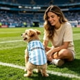 thumbnail image 6 of FENGGHAO Blue and White Argentina Dog Soccer Jersey, Breathable Pet Sportswear with Striped Design, Loose Fit Athletic Shirt for Dogs and Cats, 6 of 6