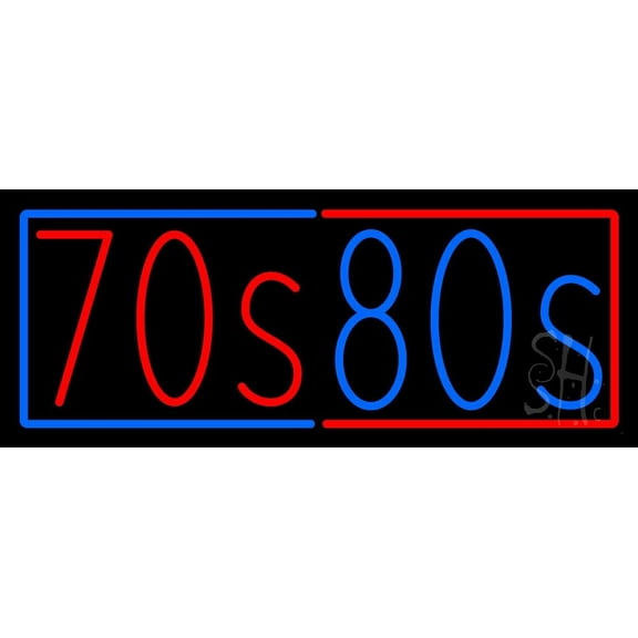 Red 70s Blue 80s LED Neon Sign 13 x 32 - inches, Black Square Cut Acrylic Backing, with Dimmer - Bright and Premium built indoor LED Neon Sign for café, club, party, event and stroefront.