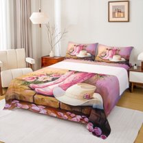 Manfei Pink Boot Bed Sheets Set Full Size, Princess Cowgirl Bed Sheets Full, Southwestern Bedding Full Size, Microfiber Bedroom Decoration, 4 Pieces