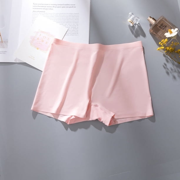Bóxer de seda de hielo, ropa interior sin costuras, de algodón puro, para mujer, de cintura media, con cuatro esquinas, pantalones de seguridad, seguros, anti-correr, finos para verano