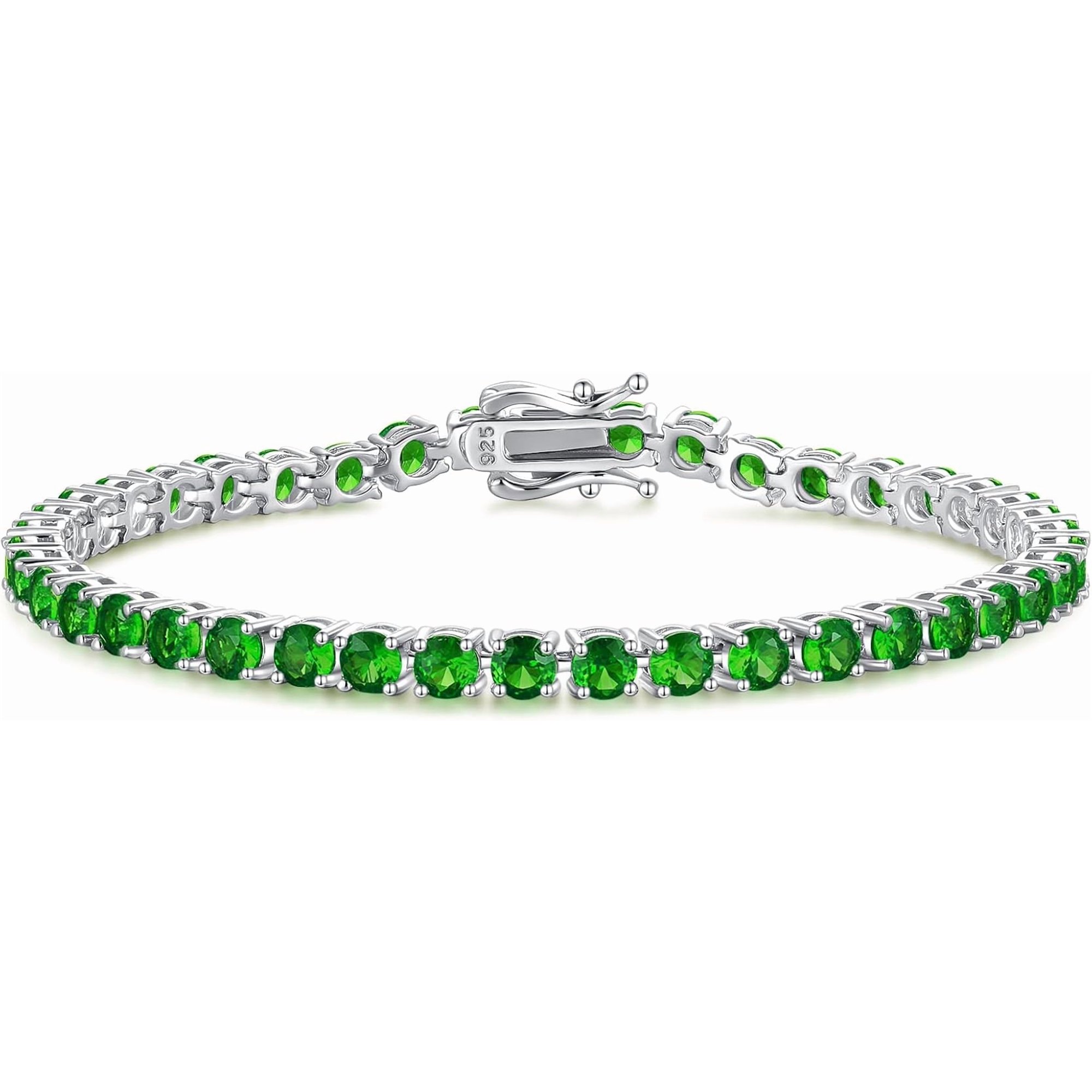 Gems Jewels 5.00 Ctw Round Cut Green Emerald Womens Tennis Bracelet 14K White Gold Plated 925 Sterling Silver