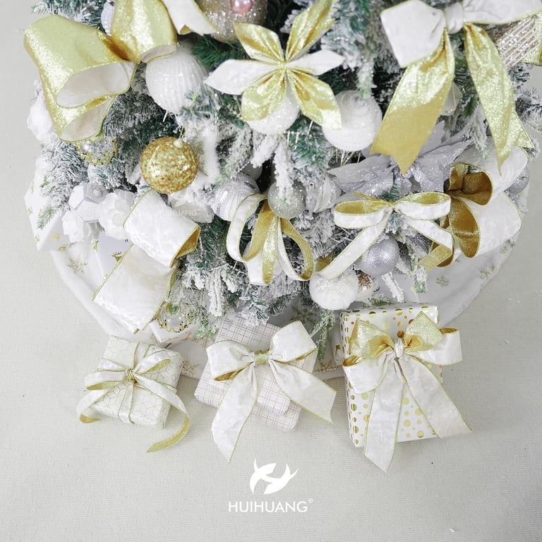 Ivory Velvet Wired Ribbon 4 inch White Velvet Ribbon with Glitter Gold ...