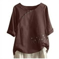 thumbnail image 2 of ClodeEU Women's Linen Blend Printed Short Sleeve Top ,Casual Loose Button Blouse Red,Womens Plus S, 2 of 3