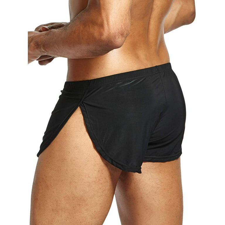 Men's Sexy Sheer Fishnet Mesh Boxer Shorts with Side Split, See-Through  Panties