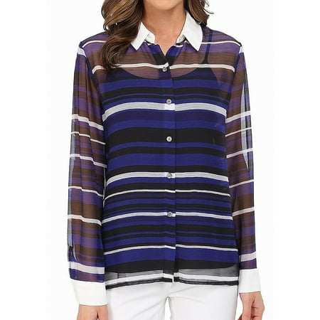 UPC 039372473938 product image for Womens Blouse Zen Striped Sheer Button Down XS | upcitemdb.com