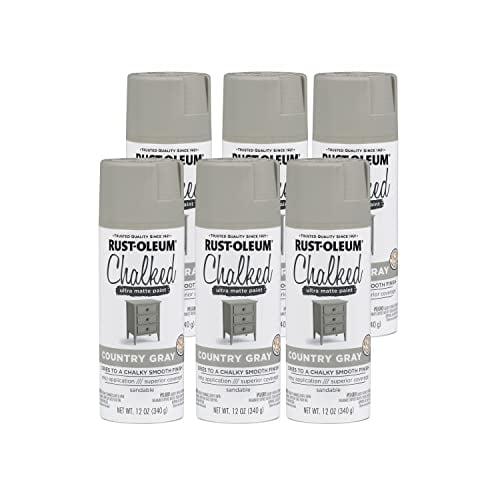 Rust-Oleum 302593-6PK Chalked Ultra Matte Spray Paint, 12 Ounce (Pack of 6), Country Gray