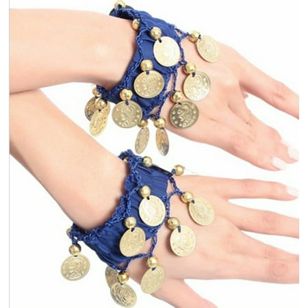 BellyLady Belly Dance Wrist Ankle Cuffs Bracelets, Halloween Costume Accessory-Navy Blue
