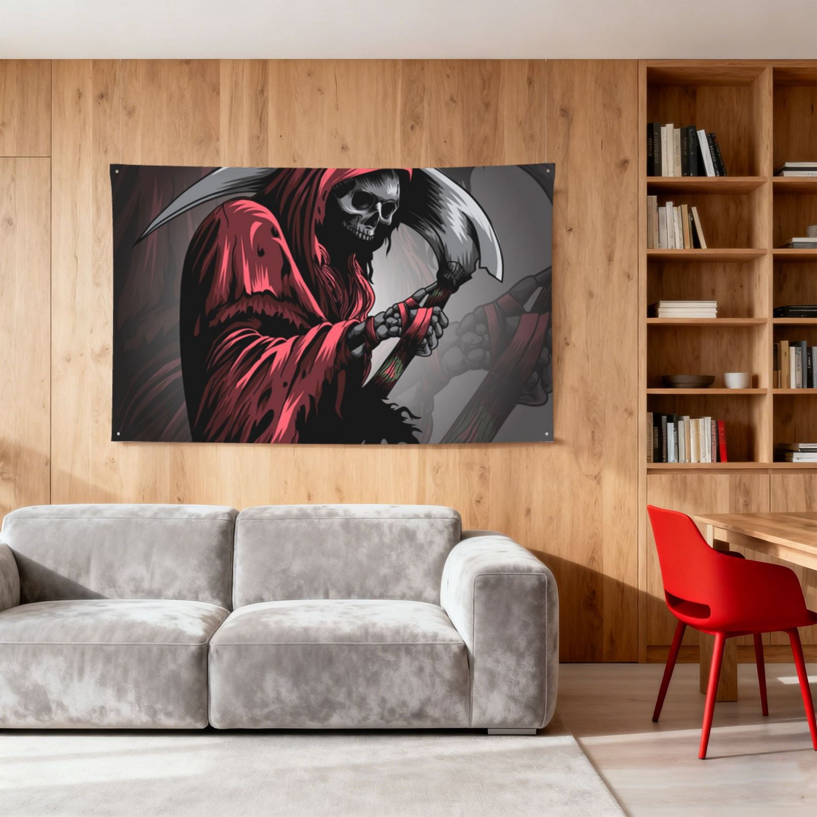 Gothic Death Skull Grim Reaper Four Hole Decorated Banner Flag for Garden Yard Home Decoration Indoor Outdoor 4x6 Ft