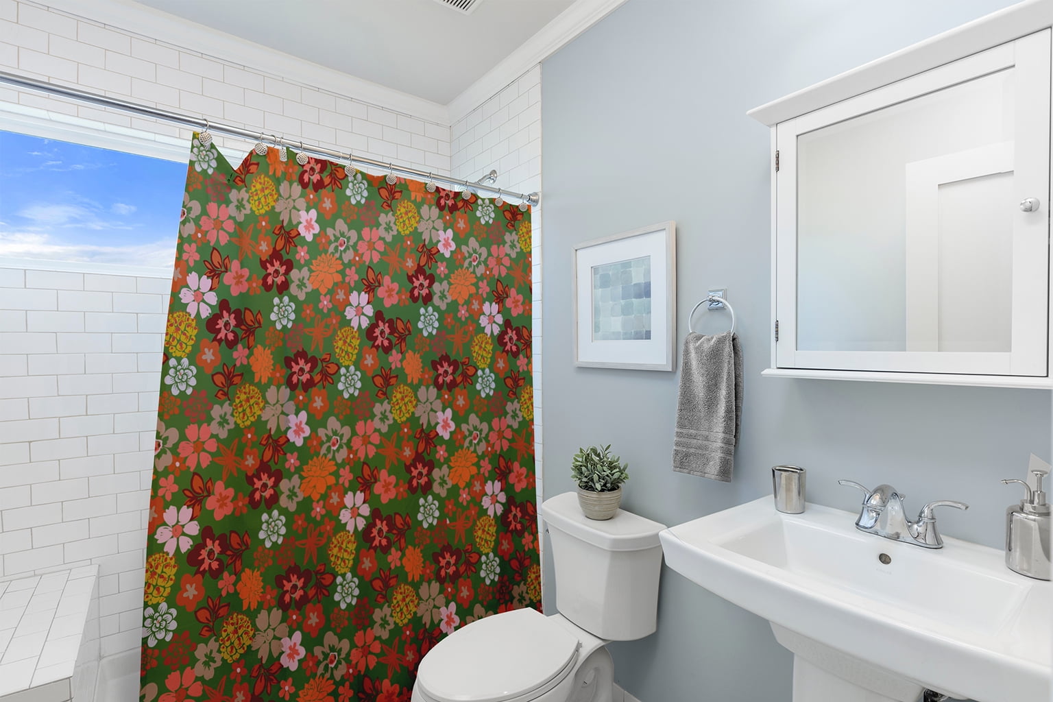Simply Daisy 70" W x 73" L Succulent Garden Polyester Shower Curtain, Scallion [1 Ct]