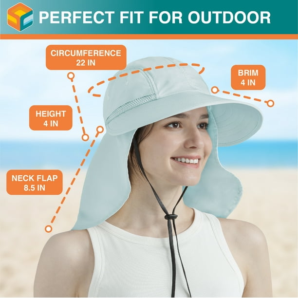 SUN CUBE Women Sun Hat Neck Flap Cover, UV Protection Wide Brim Fishing  Hat, Ponytail Hole Hiking Hat, Foldable Beach Cap Gardening Camping Outdoor