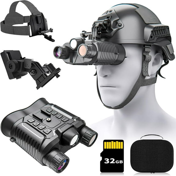 Aorsher Head-Mounted Night Vision Goggles with 8X Digital Zoom, Goggles Military Grade Night Vision Binoculars with 32GB TF Card, 4K Video and 36MP Photo for Viewing 1312FT