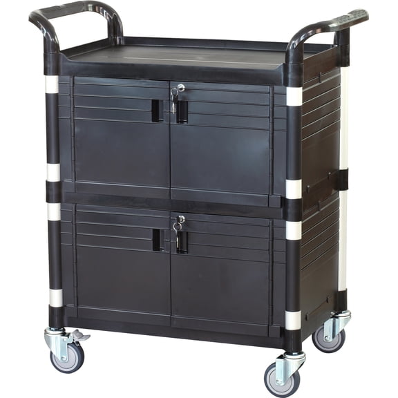 JaboEquip Large Lockable Medical Cart 3 Shelf Hospital Cart Overall size L34.43xD19.69 inch, JB-3D2, 606 lbs load cap. Black color