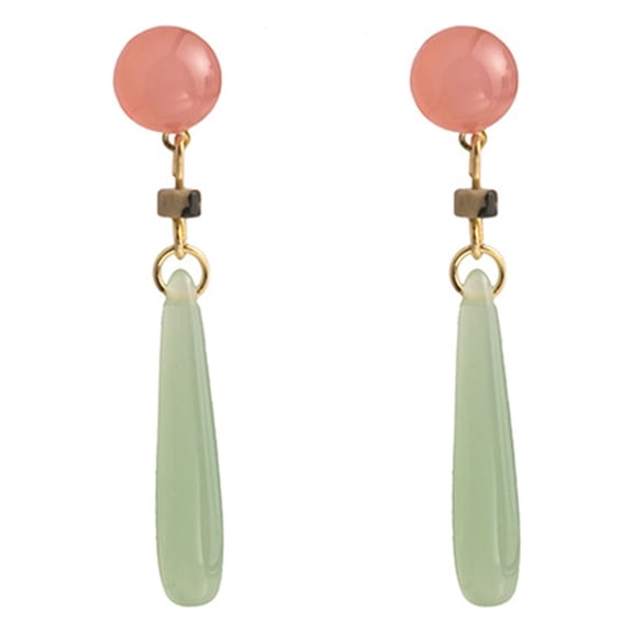 Joernso 1 Pair Dangle Earrings Chinese Style Elegant Noble Faux Jade Chalcedony Bead Drop Earrings Jewelry Accessories