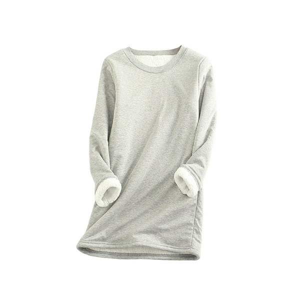 Ropa interior térmica de mujer portátil Color sólido reutilizable reemplazo de manga larga invierno otoño caliente mantenimiento camiseta de Prendas para la parte del cuerpo gris claro XXXL Minnieouse AP013396-46