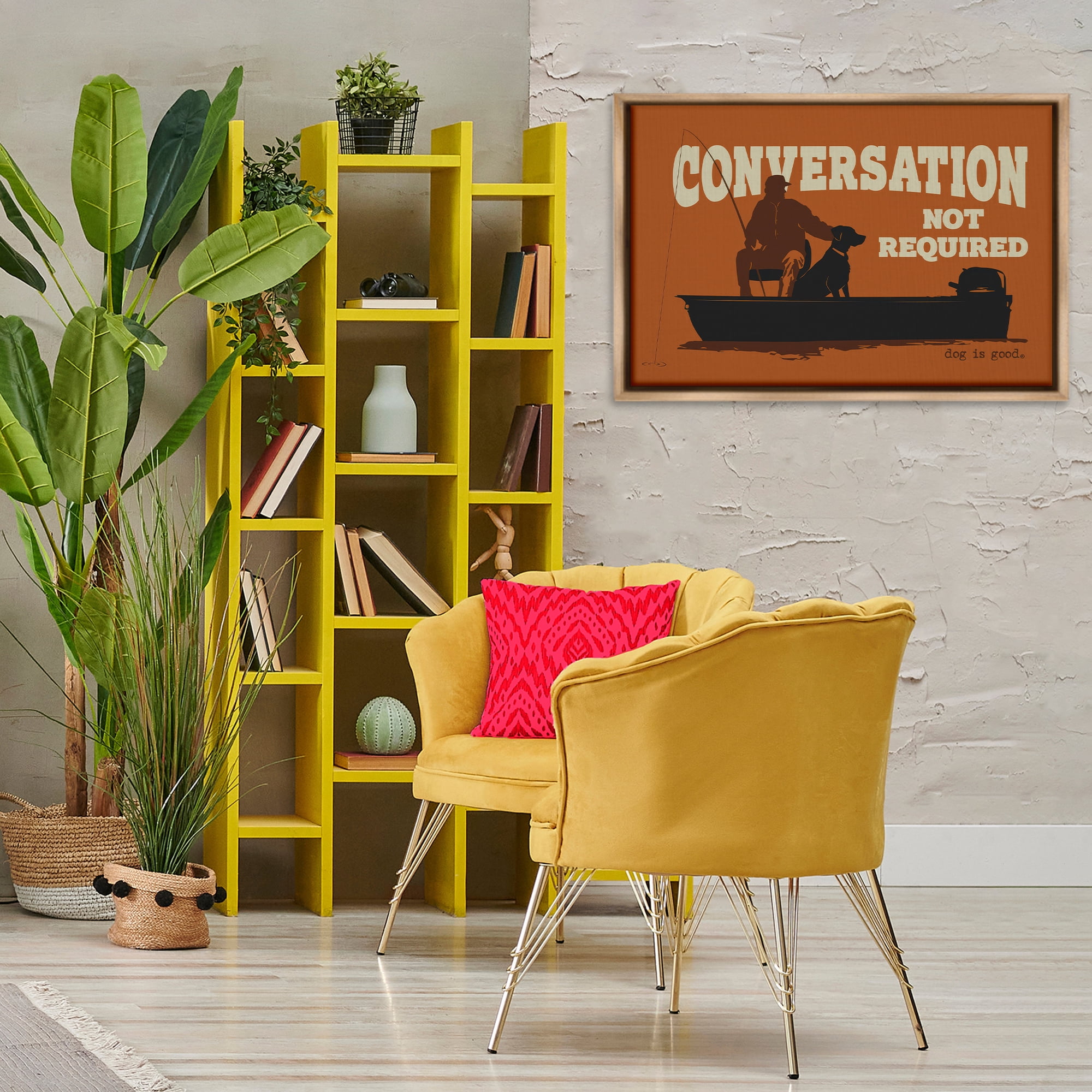 Stupell Industries Conversation Not Required Dog People Painting Brown Floater Framed Canvas Art Print Wall Art, 31 x 21