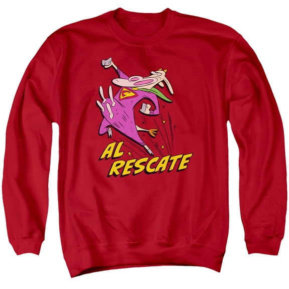 Cow And Chicken Al Rescate Adult Crewneck Sweatshirt Red