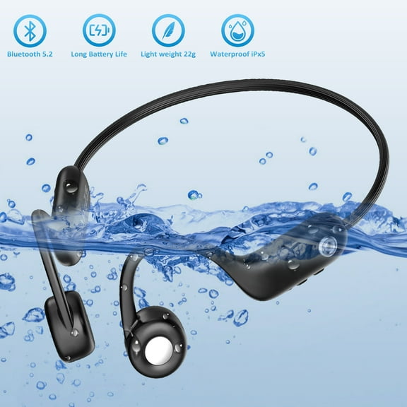 Ustris Open-Ear, Bone Conduction Sport Headphones 5.2 Wireless Bluetooth, Sweat Resistant, Workout Headphones Waterproof Built-in Microphone for Hiking, Cycling, Gym, Outdoor Sports, Hiking Black