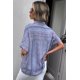 thumbnail image 1 of ABPHQTO Camisa con botones y manga enrollada a rayas azules con cuello en V para mujer, 1 of 5