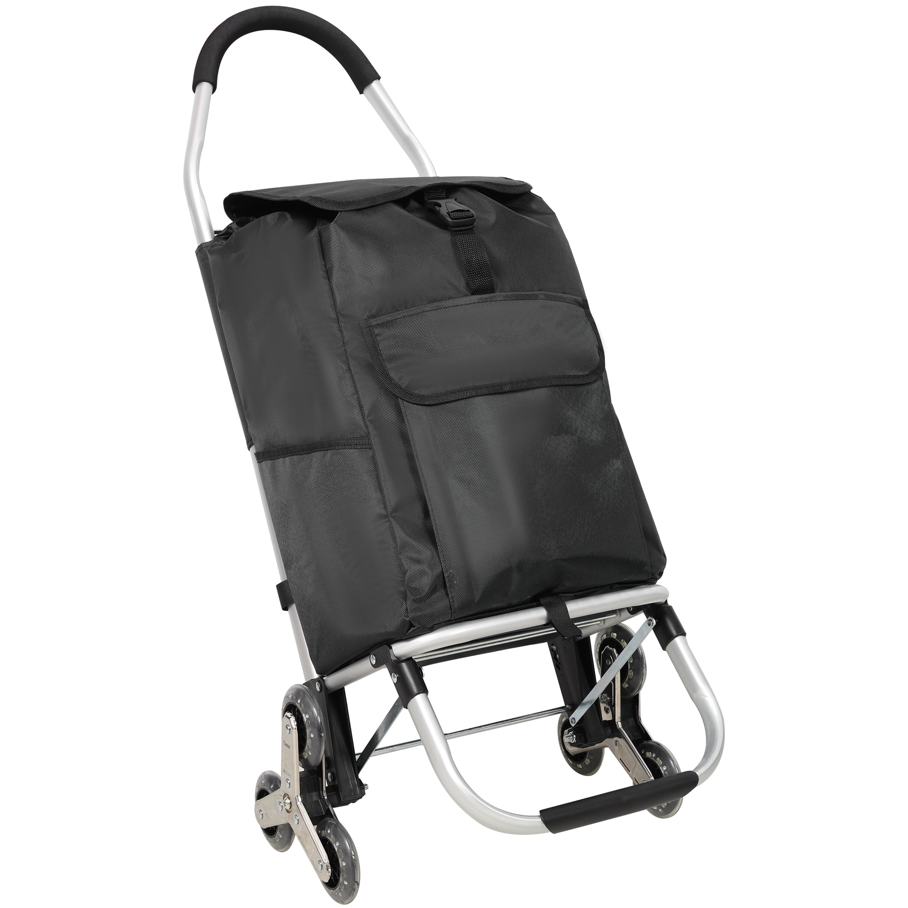, Shopping Stair Trolley with Wheels,Trolley Black Foldable Shopping Cart,Removable Shopping OxWaterproof Bag,Stainless Steel Triangular Wheels, Black, Black ,Aluminium ,
