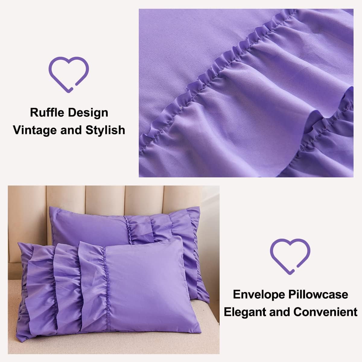 NTBED Purple Ruffle Comforter Set Twin Size Multi-Layers Ruffled Shabby Chic Bedding Set for Girls Women