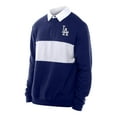thumbnail image 2 of Men's New Era Dark Blue Los Angeles Dodgers Throwback Prep Colorblock Rugby Polo, 2 of 5