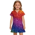 thumbnail image 2 of CCRFTGI Polo Dresses for Kids Girls Size 6-7 Back To School School Uniform Cute Sequins Print Pleated Flare Skater Polo Dresses Summer Button Collared Pique Polo Dress Dark Purple 3-4 Years, 2 of 5