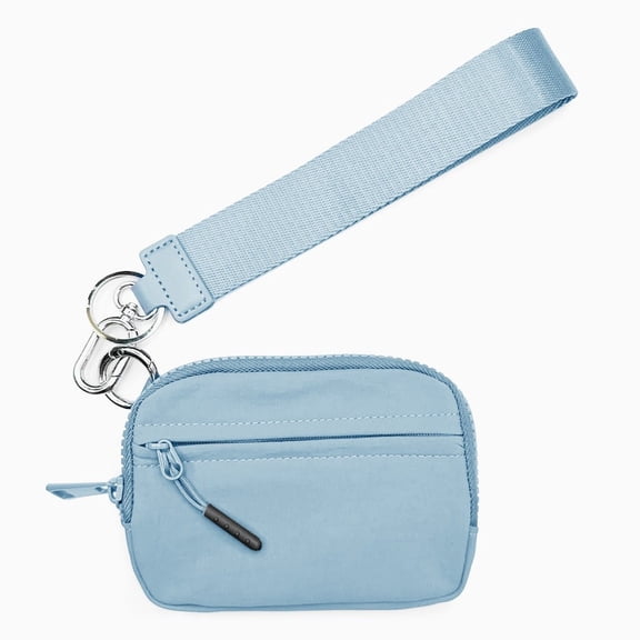Wristlet Wallet for Women, Small Nylon Zipper Coin Purse Card Holder Mini Pouch with Keychain Wrist Strap, Sky Blue