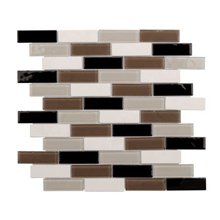 MTO0251 Classic Linear Black Brown White Beige Glossy Glass Stone Mosaic (Best Grout For Glass Mosaic Tiles)