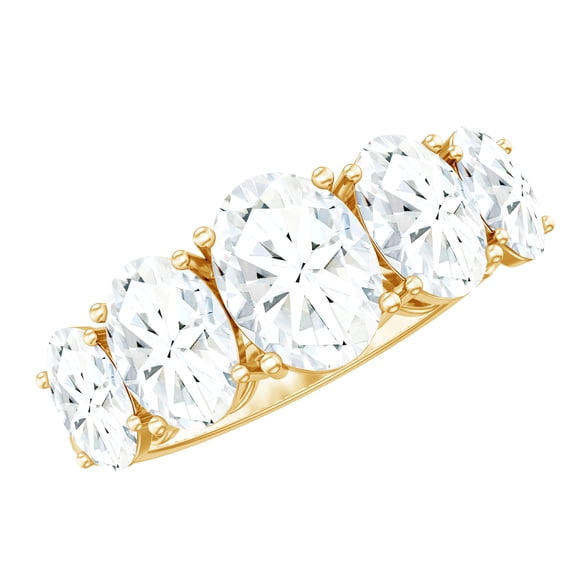 Rosec Jewels 4 CT Oval Cut Moissanite Engagement Ring for Women, Certified Moissanite Five Stone Ring in Gold, 14K Yellow Gold, US 3.00