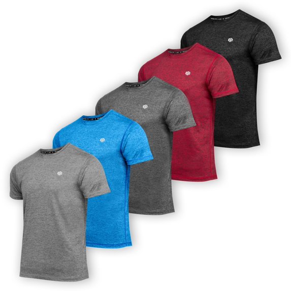 5 Pack: Men’s Dry-Fit Moisture Wicking Active Athletic Training, Workout, Running, Sports Performance Crew Neck