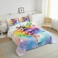 thumbnail image 3 of Ballet Princess Teens Comforter Set,Cute Dancing Rainbow Angel Wings Fantasy Bedding Set All Season,Fairy Tale Watercolor Starry Glitter Comforter 3 Pcs with 2 Pillowcases,Queen Size, 3 of 6
